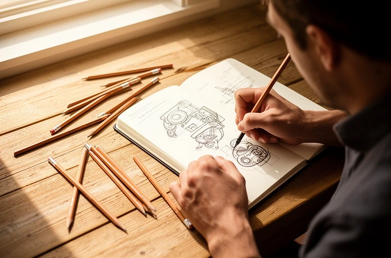 Team member sketching symbol designs